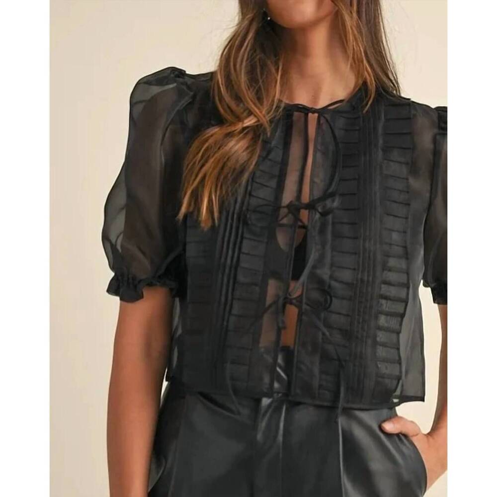 NEW MABLE clara tie front top in black